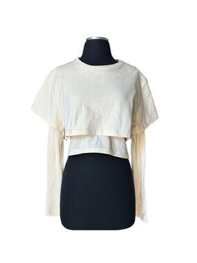 Honor The Gift Double Layer Long Sleeve Cotton Crop T-Shirt in Bone NEW Size L